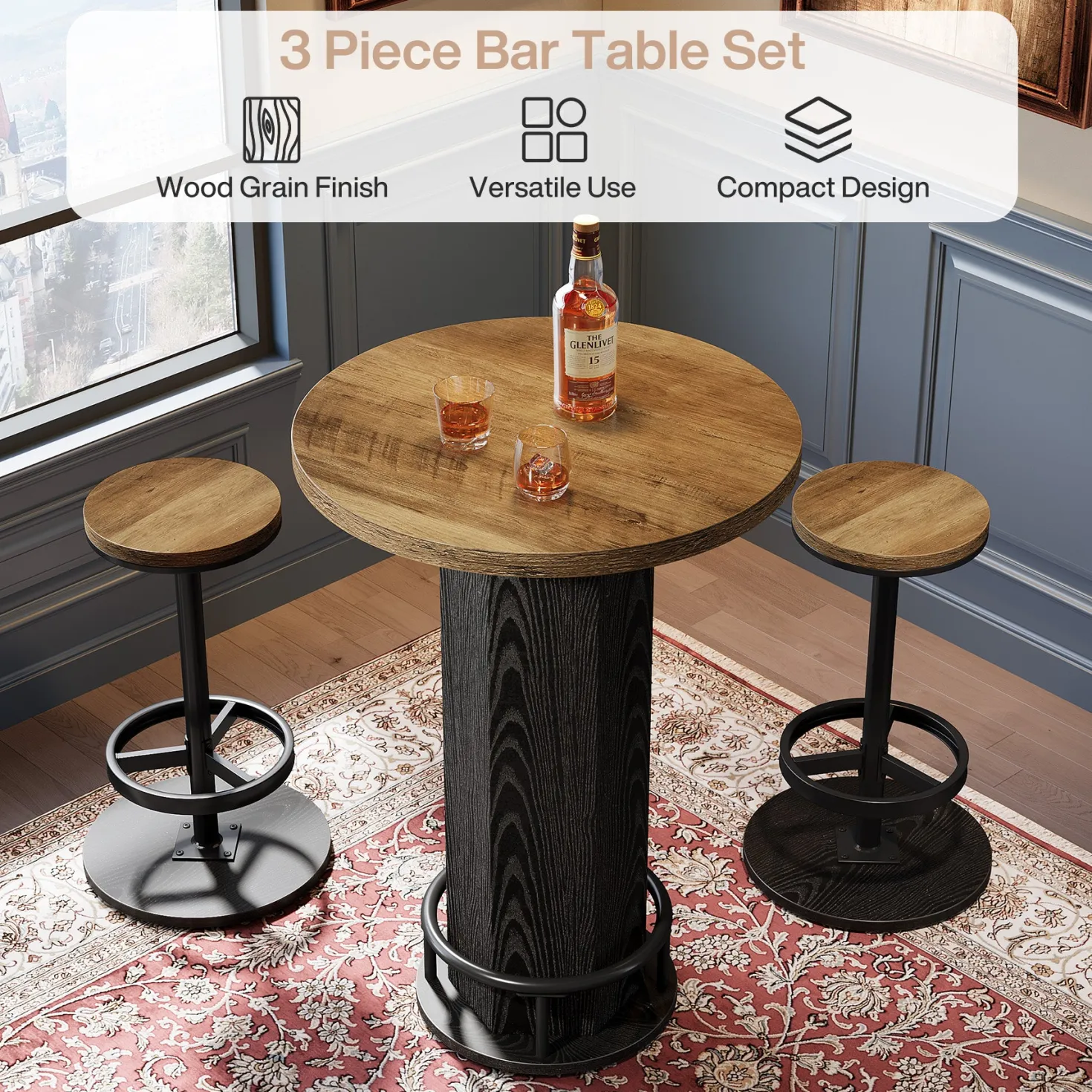 Bistro Sets with 2 Barstools, Pub Cocktail Table Bar Table with Chairs