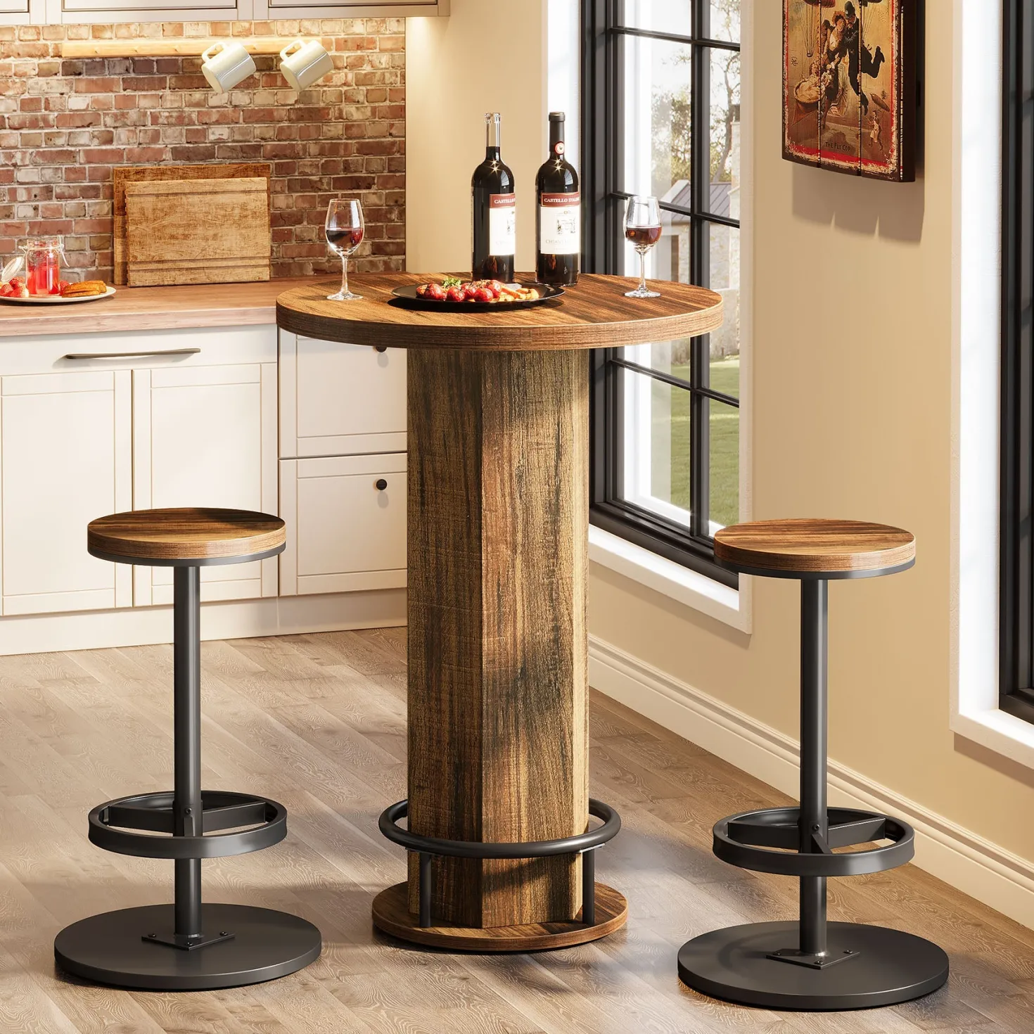 Bistro Sets with 2 Barstools, Pub Cocktail Table Bar Table with Chairs