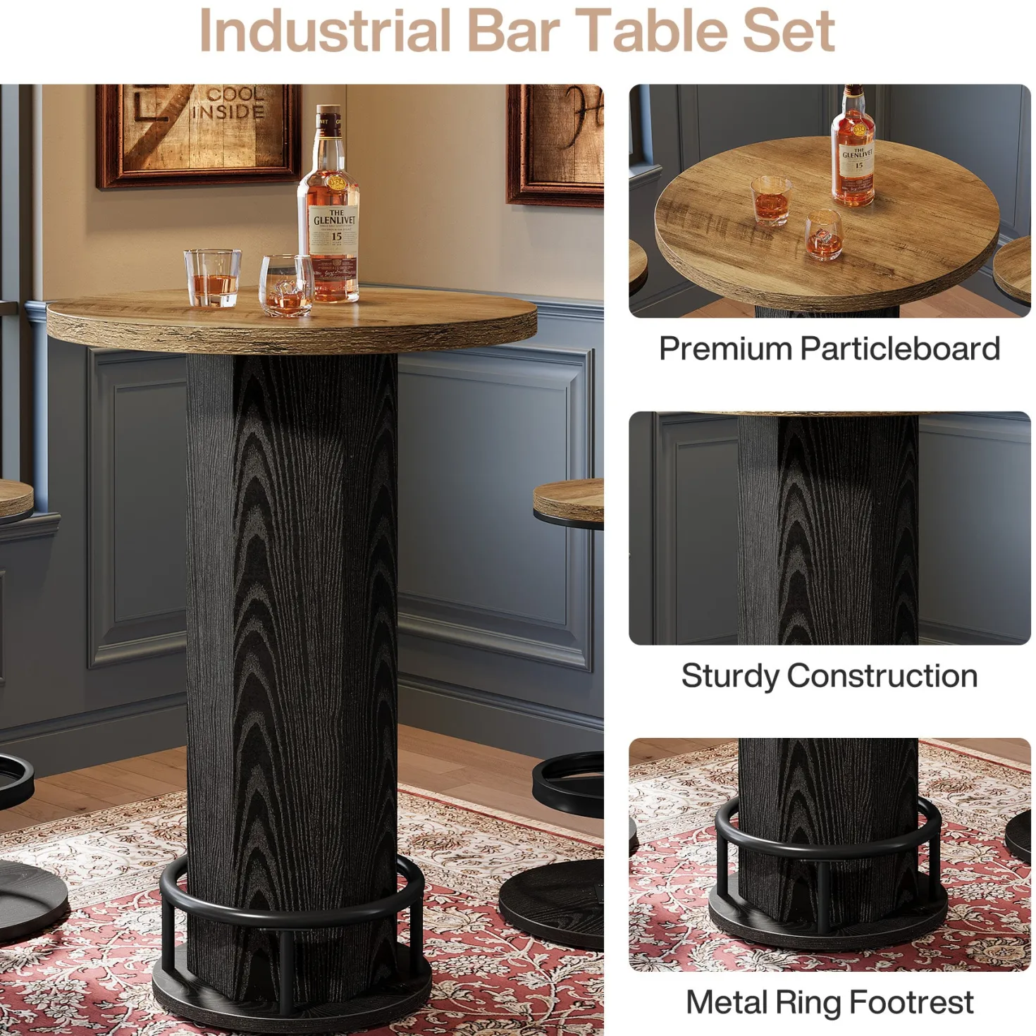 Bistro Sets with 2 Barstools, Pub Cocktail Table Bar Table with Chairs