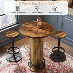 Bistro Sets with 2 Barstools, Pub Cocktail Table Bar Table with Chairs
