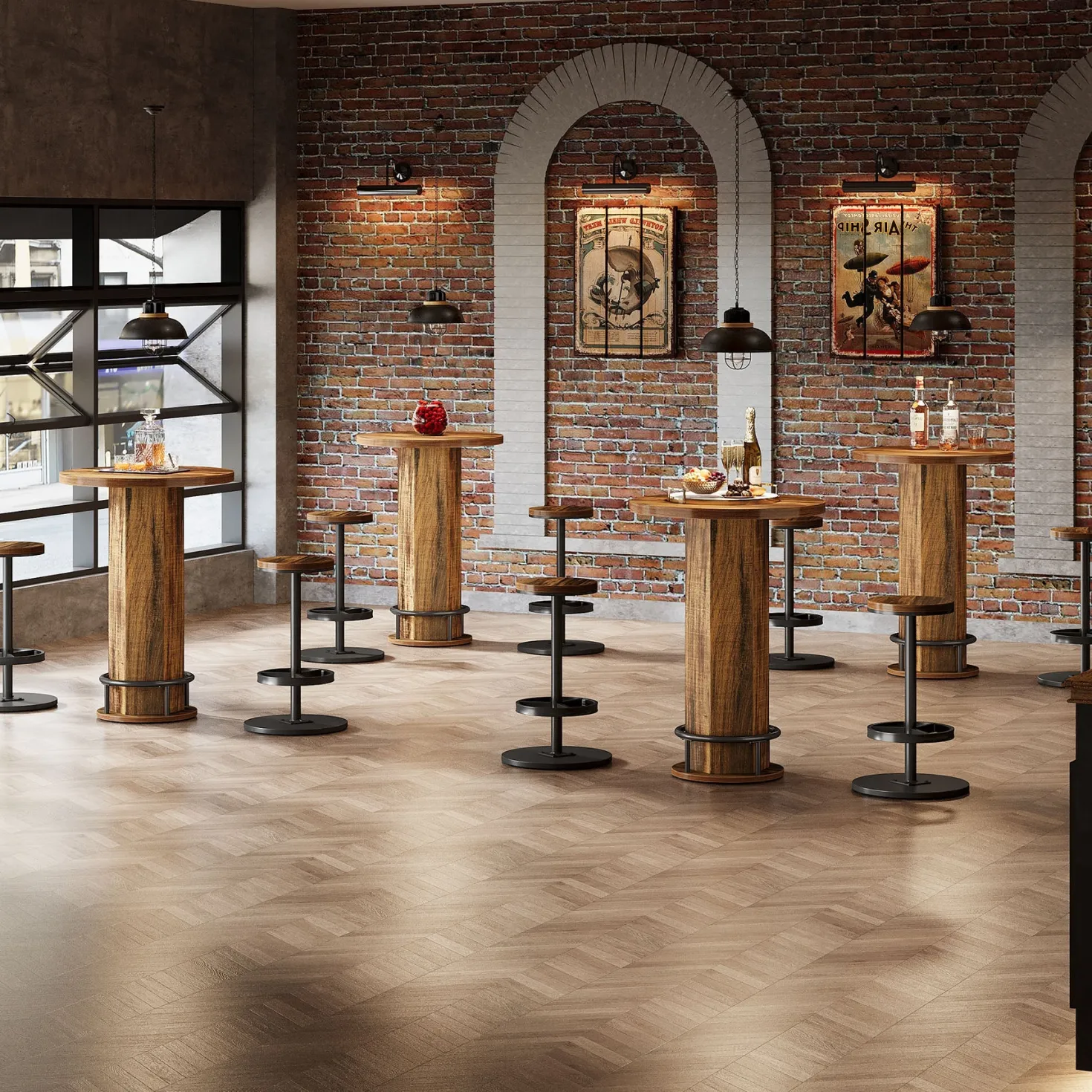 Bistro Sets with 2 Barstools, Pub Cocktail Table Bar Table with Chairs