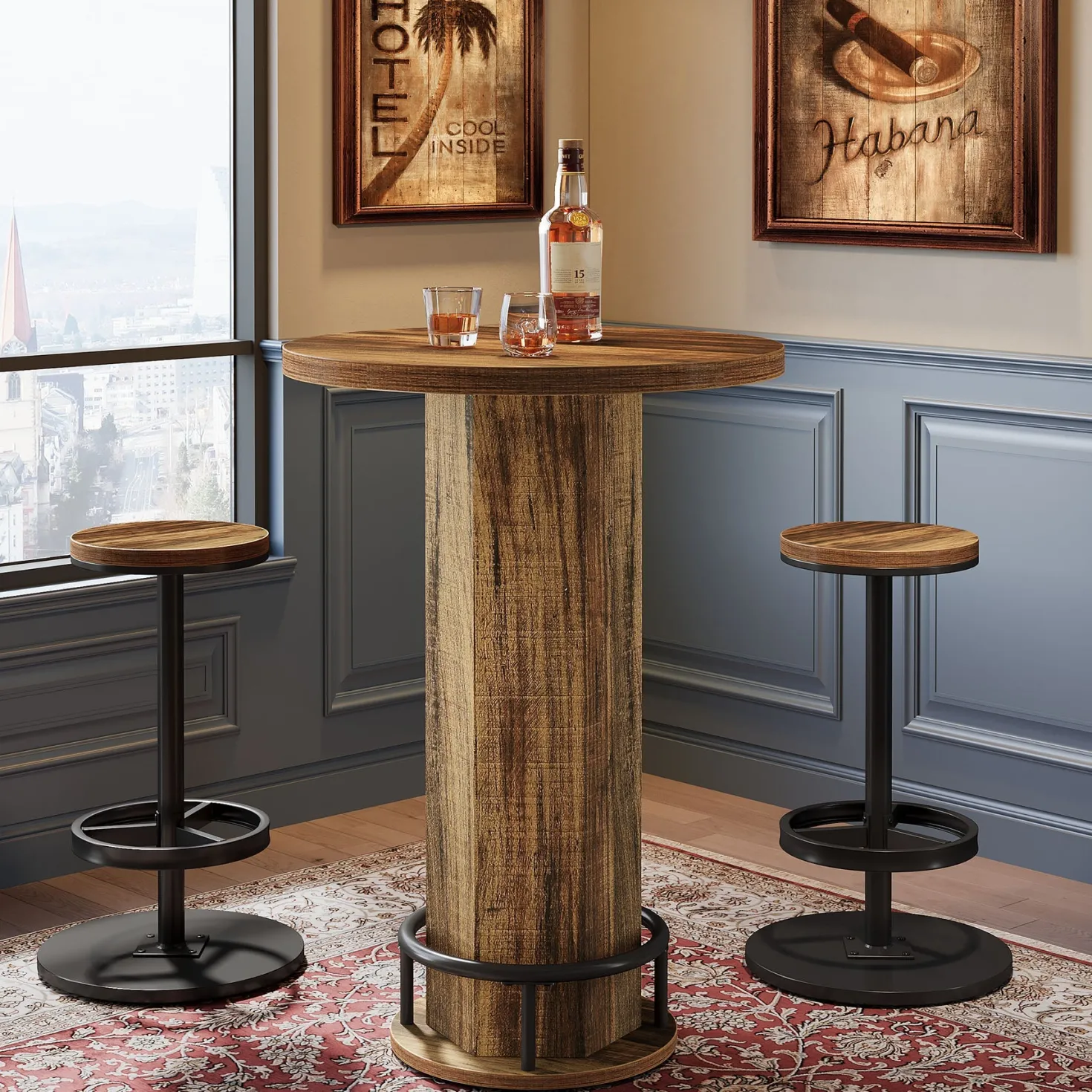 Bistro Sets with 2 Barstools, Pub Cocktail Table Bar Table with Chairs