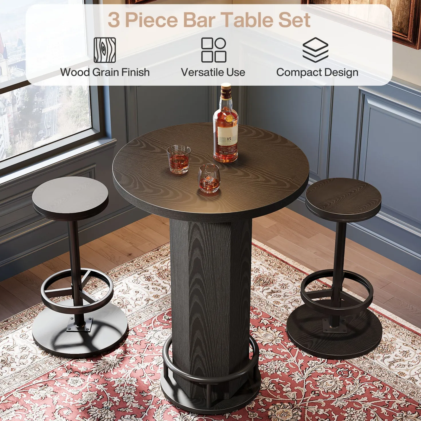 Bistro Sets with 2 Barstools, Pub Cocktail Table Bar Table with Chairs