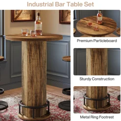 Bistro Sets with 2 Barstools, Pub Cocktail Table Bar Table with Chairs