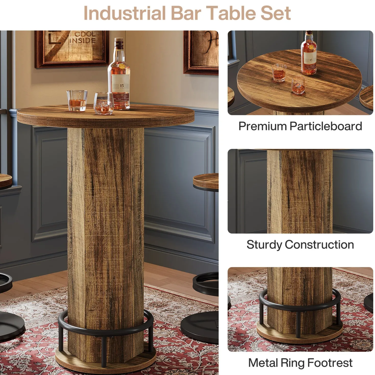 Bistro Sets with 2 Barstools, Pub Cocktail Table Bar Table with Chairs