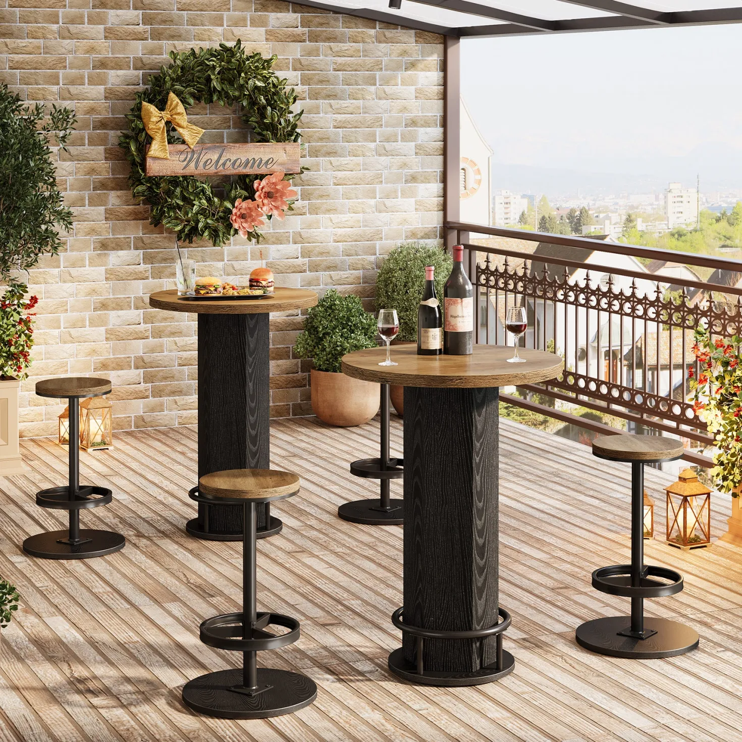 Bistro Sets with 2 Barstools, Pub Cocktail Table Bar Table with Chairs
