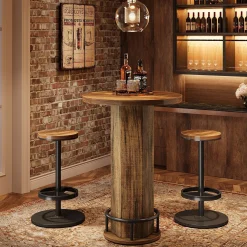 Bistro Sets with 2 Barstools, Pub Cocktail Table Bar Table with Chairs