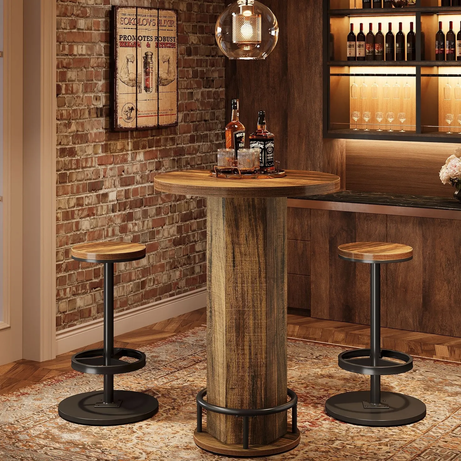 Bistro Sets with 2 Barstools, Pub Cocktail Table Bar Table with Chairs