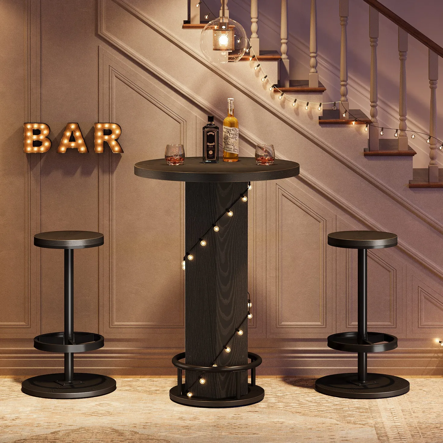 Bistro Sets with 2 Barstools, Pub Cocktail Table Bar Table with Chairs