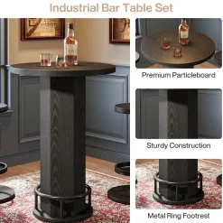 Bistro Sets with 2 Barstools, Pub Cocktail Table Bar Table with Chairs