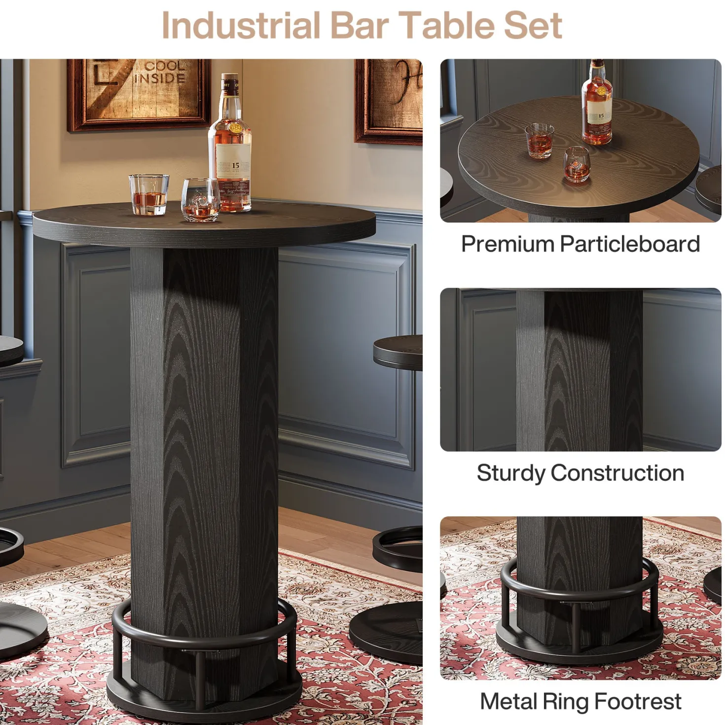 Bistro Sets with 2 Barstools, Pub Cocktail Table Bar Table with Chairs