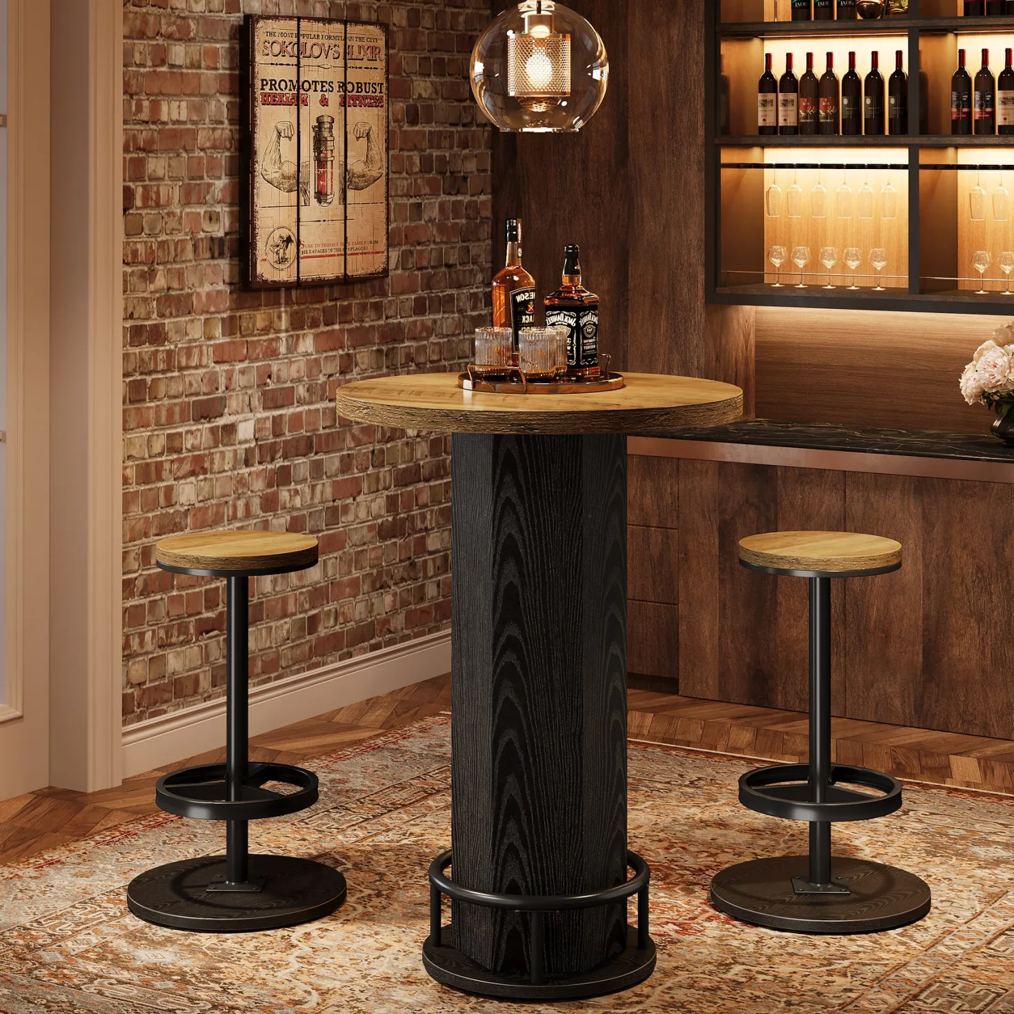 Bistro Sets with 2 Barstools, Pub Cocktail Table Bar Table with Chairs