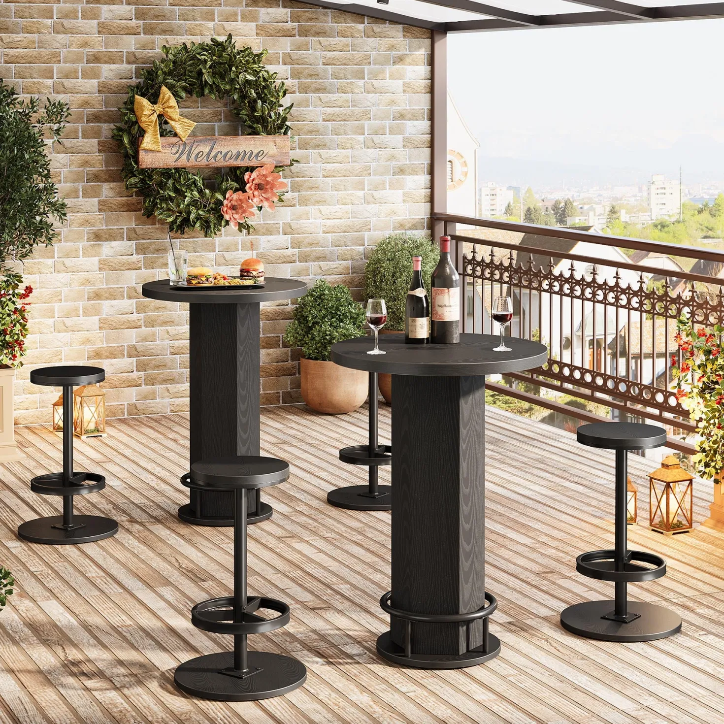Bistro Sets with 2 Barstools, Pub Cocktail Table Bar Table with Chairs