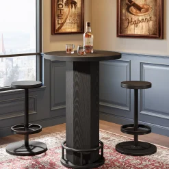 Bistro Sets with 2 Barstools, Pub Cocktail Table Bar Table with Chairs