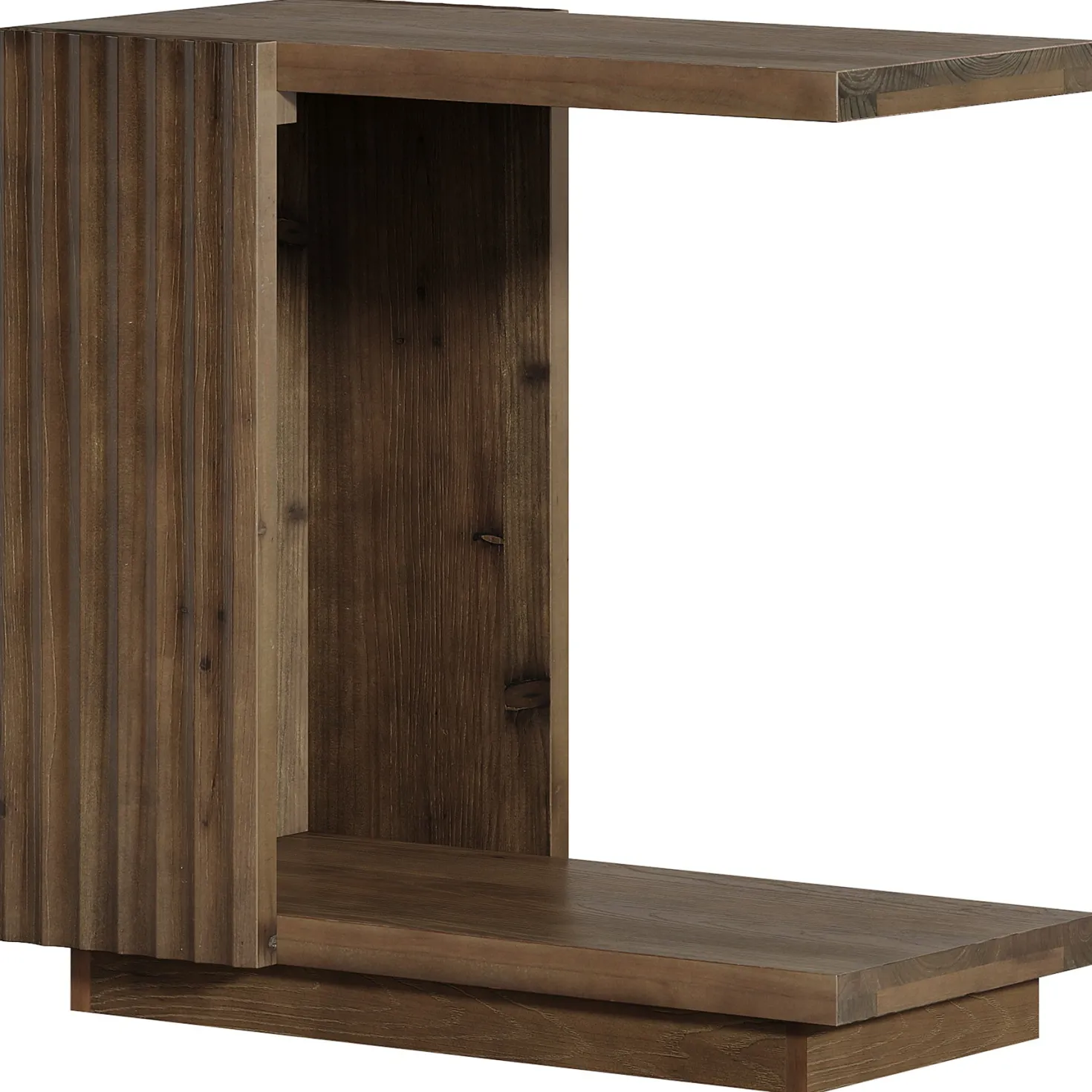 C Shaped Sofa End Table, Wood Side Table with Fluted Panels
