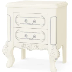 Carved Nightstand, Bedside Table End Table with 2 Drawers