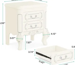 Carved Nightstand, Bedside Table End Table with 2 Drawers