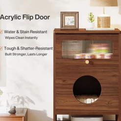 Cat Litter Box Enclosure, Modern Kitty House End Table with Acrylic Door