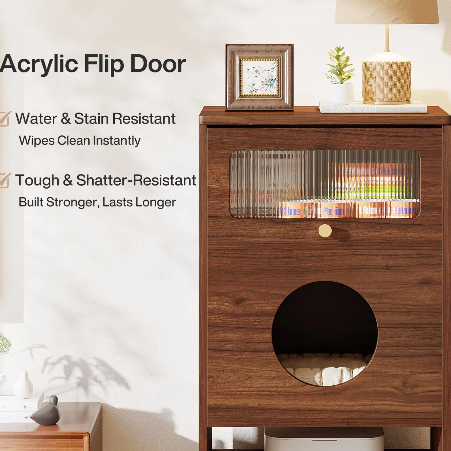Cat Litter Box Enclosure, Modern Kitty House End Table with Acrylic Door