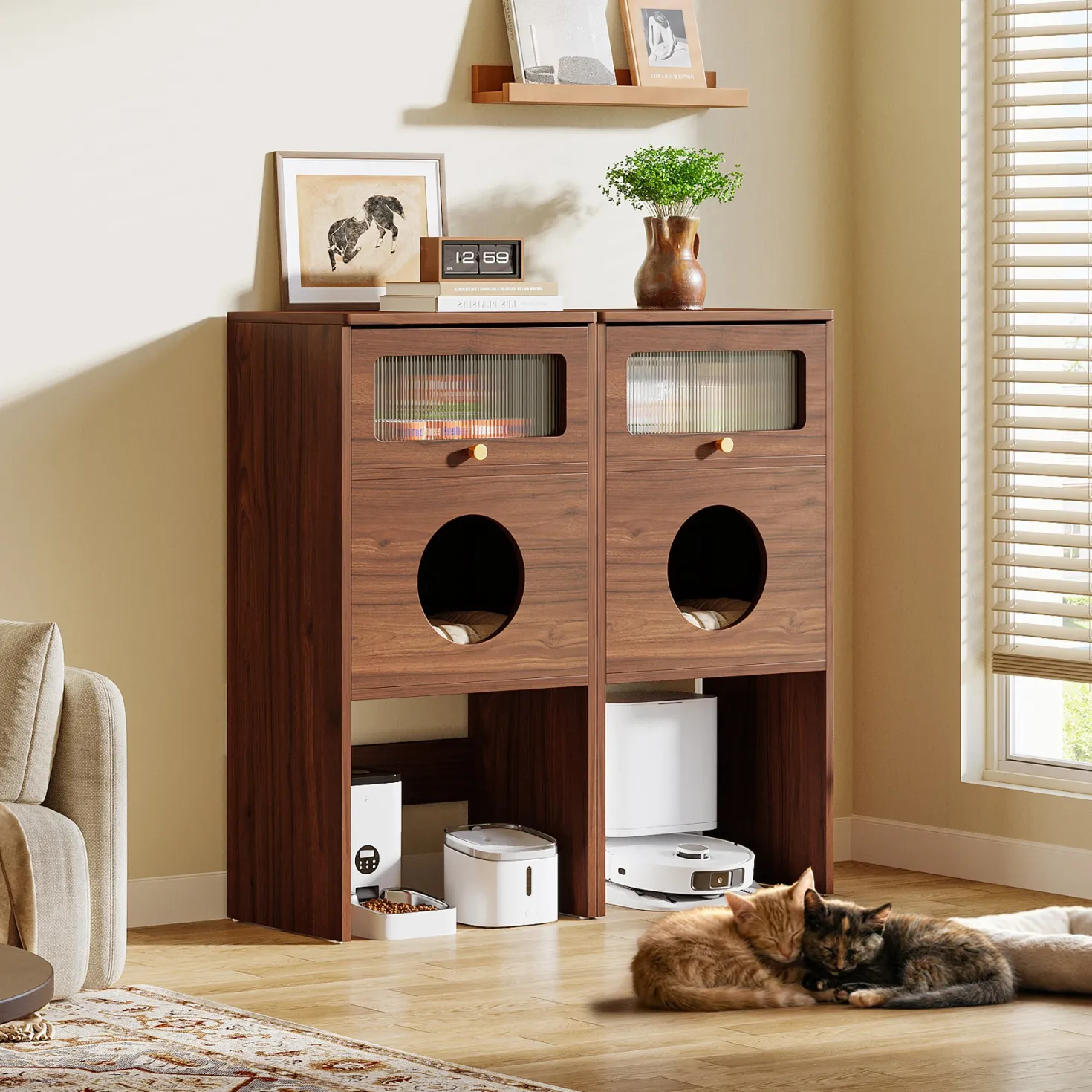 Cat Litter Box Enclosure, Modern Kitty House End Table with Acrylic Door