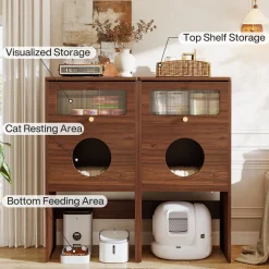 Cat Litter Box Enclosure, Modern Kitty House End Table with Acrylic Door