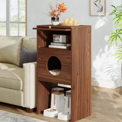 Cat Litter Box Enclosure, Modern Kitty House End Table with Acrylic Door