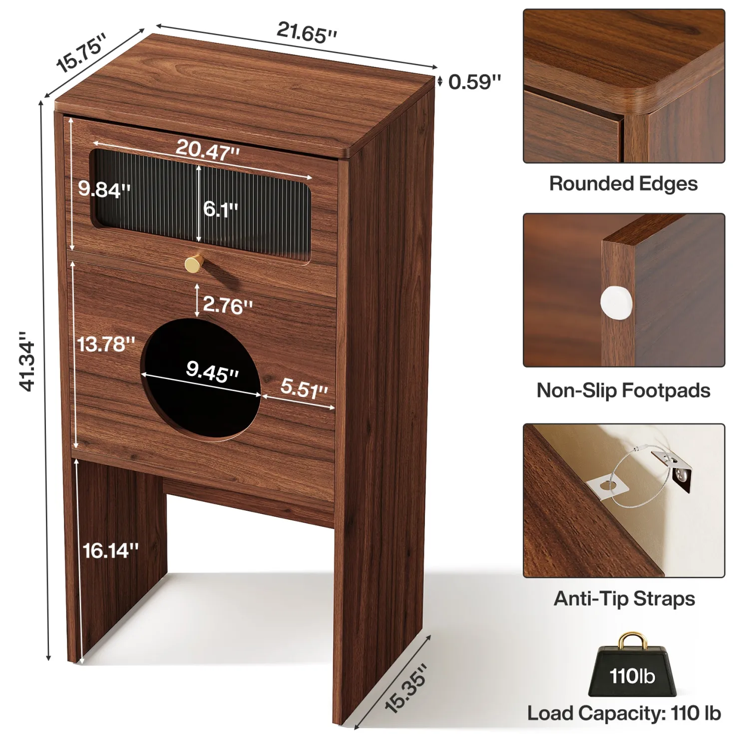 Cat Litter Box Enclosure, Modern Kitty House End Table with Acrylic Door