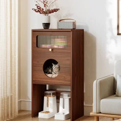 Cat Litter Box Enclosure, Modern Kitty House End Table with Acrylic Door