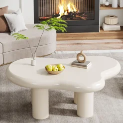 Cloud-Shaped Coffee Table, Modern Center Table with 4 Solid Legs