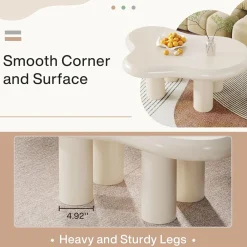 Cloud-Shaped Coffee Table, Modern Center Table with 4 Solid Legs
