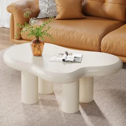 Cloud-Shaped Coffee Table, Modern Center Table with 4 Solid Legs