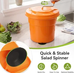 Commercial Salad Spinner, 6.6Gal Manual Lettuce Spinner with 4.92FT Drain Tube