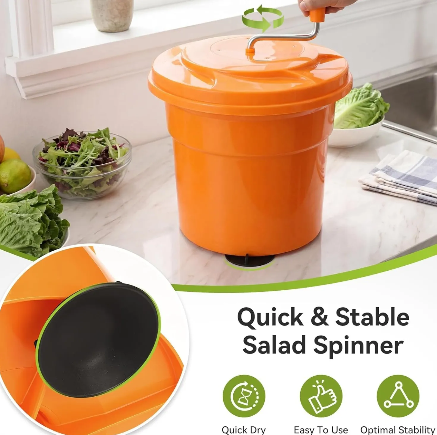 Commercial Salad Spinner, 6.6Gal Manual Lettuce Spinner with 4.92FT Drain Tube