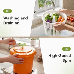 Commercial Salad Spinner, 6.6Gal Manual Lettuce Spinner with 4.92FT Drain Tube