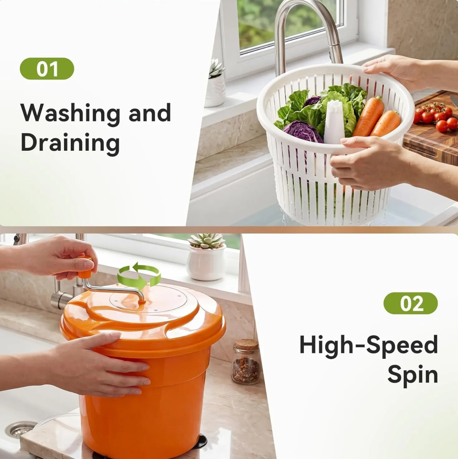 Commercial Salad Spinner, 6.6Gal Manual Lettuce Spinner with 4.92FT Drain Tube