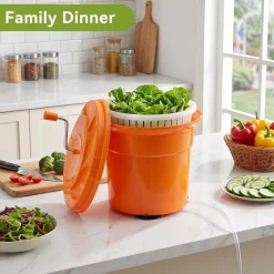 Commercial Salad Spinner, 6.6Gal Manual Lettuce Spinner with 4.92FT Drain Tube