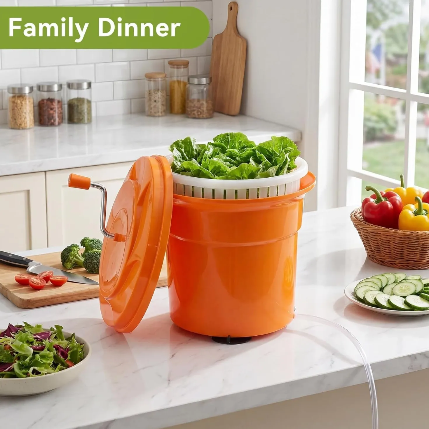 Commercial Salad Spinner, 6.6Gal Manual Lettuce Spinner with 4.92FT Drain Tube