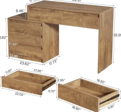 Computer Desk with 5 Drawers, Executive Home Office Desk with File Cabinet