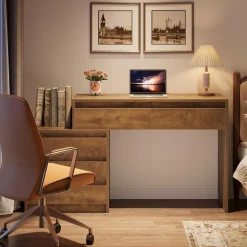 Computer Desk with 5 Drawers, Executive Home Office Desk with File Cabinet