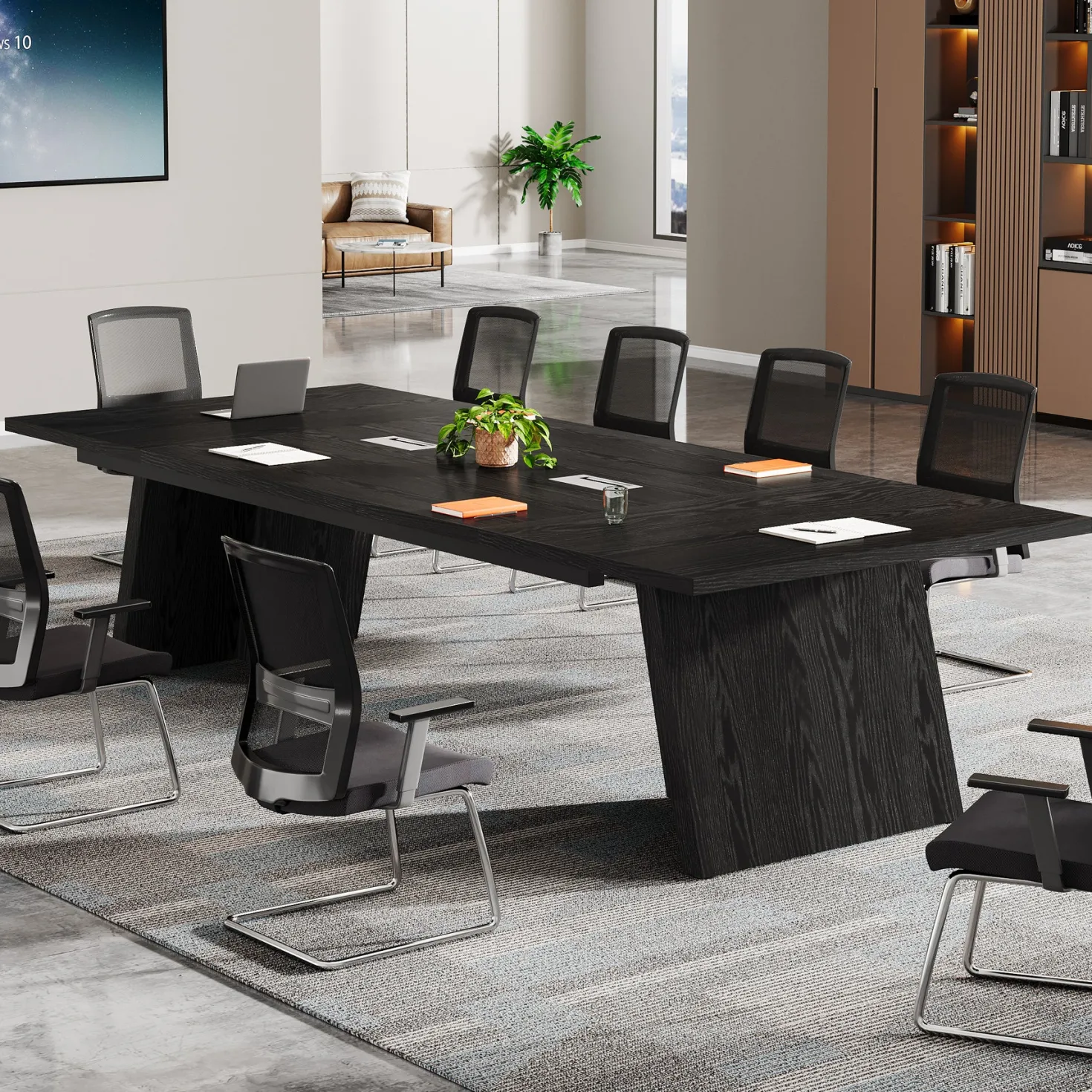 Conference Room Table, 8ft Office Meeting Desk with Cable Management
