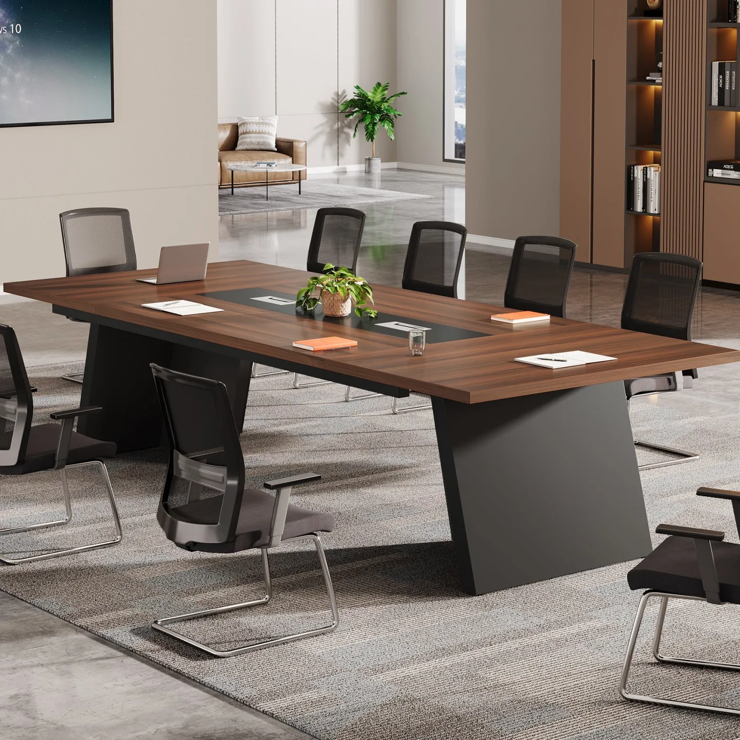 Conference Room Table, 8ft Office Meeting Desk with Cable Management