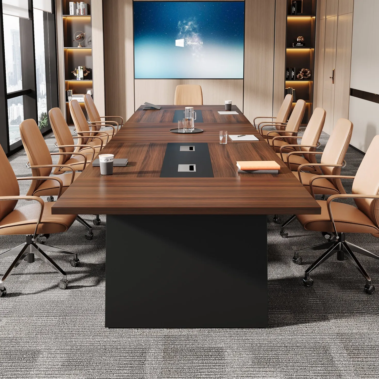Conference Room Table, 8ft Office Meeting Desk with Cable Management