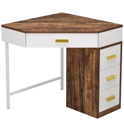 Corner Desk, Triangle Computer Desk Makeup Vanity Desk with 3 Drawers