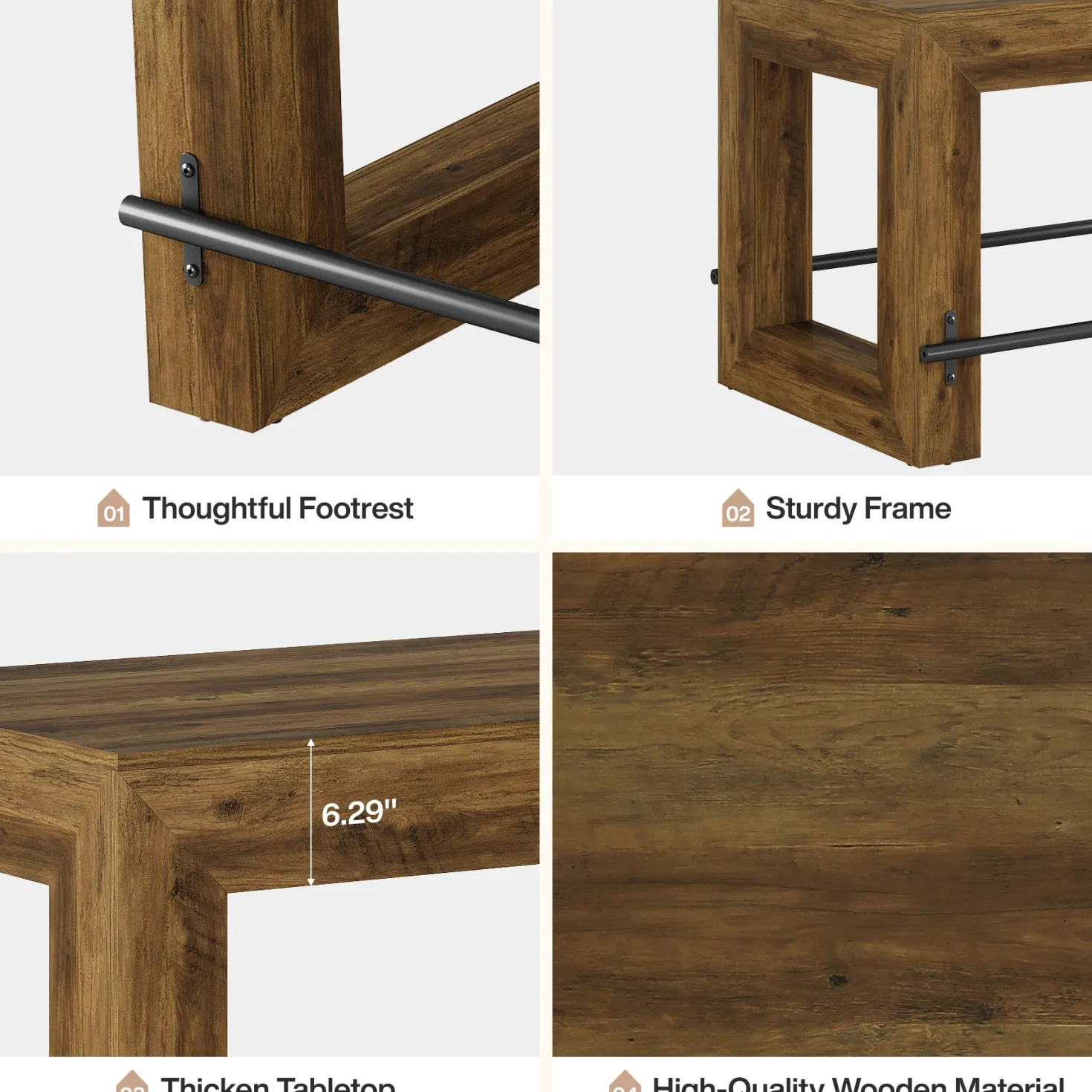 Counter Height Bar Table, 59" Pub Table With Metal Footrest For Dining Room
