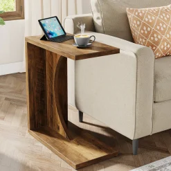C-Shaped End Table for Couch, Small Sofa Side Table Nightstand
