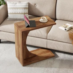 C-Shaped End Table for Couch, Small Sofa Side Table Nightstand