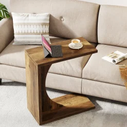 C-Shaped End Table for Couch, Small Sofa Side Table Nightstand