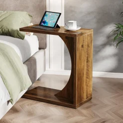 C-Shaped End Table for Couch, Small Sofa Side Table Nightstand