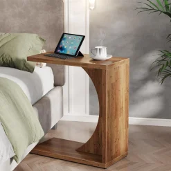 C-Shaped End Table for Couch, Small Sofa Side Table Nightstand