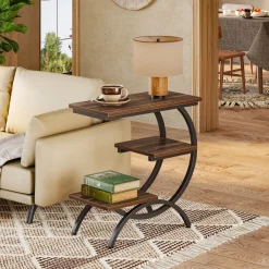 C-Shaped End Table, Industrial 3-Tier Side Table for Small Space